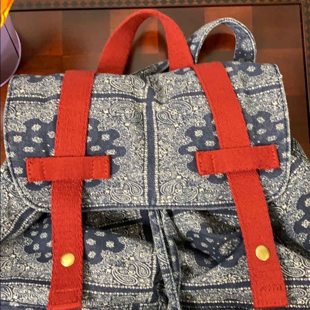 NWOT Drawstring Denim Backpack - Picture 2 of 8